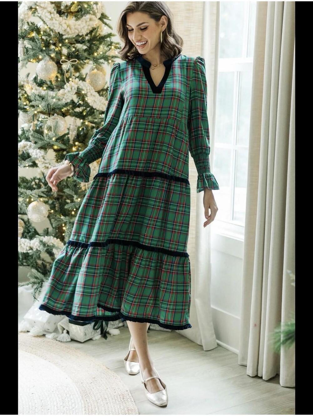Shop The Mint What A Surprised Green Plaid Midi Dress Sz S Holiday Xmas Tartan